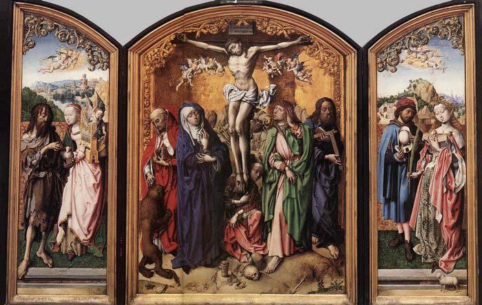 MASTER of the St. Bartholomew Altar Crucifixion Altarpiece France oil painting art